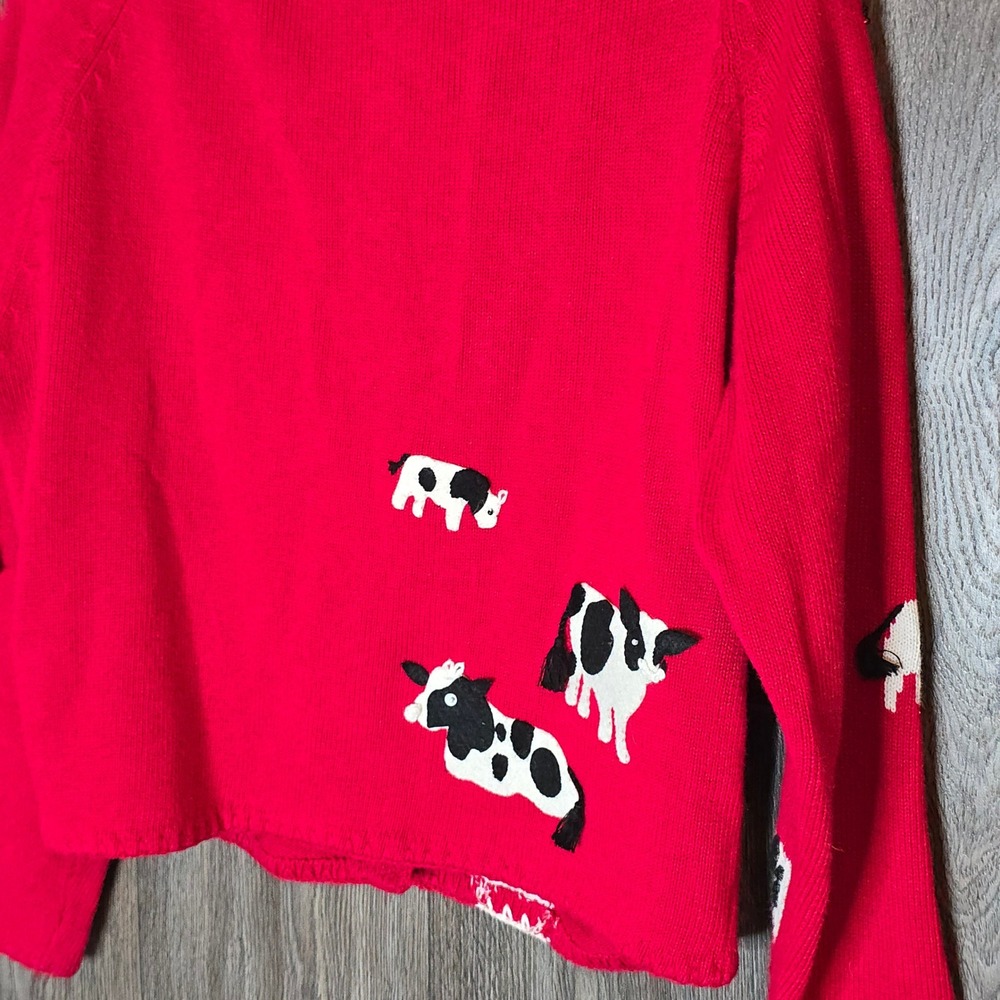 Michael Simon Cow Print Beaded Cardigan Medium Red Womens Vintage 1998 Sweater - Picture 6 of 11